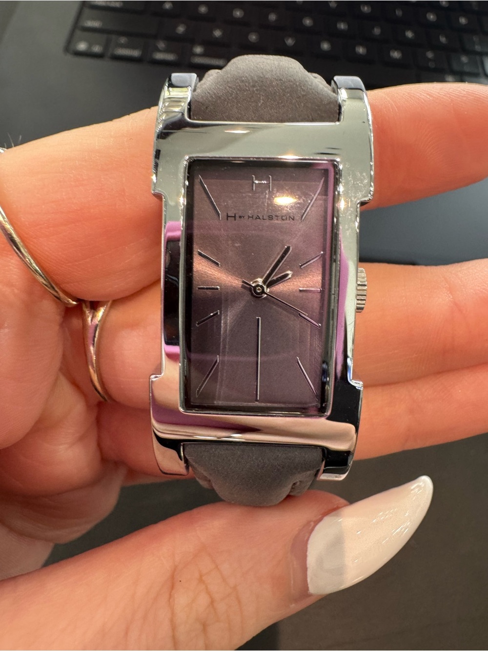 New H by Halston Women's Rectangular Tank Wristwatch with Grey Sunburst Dial